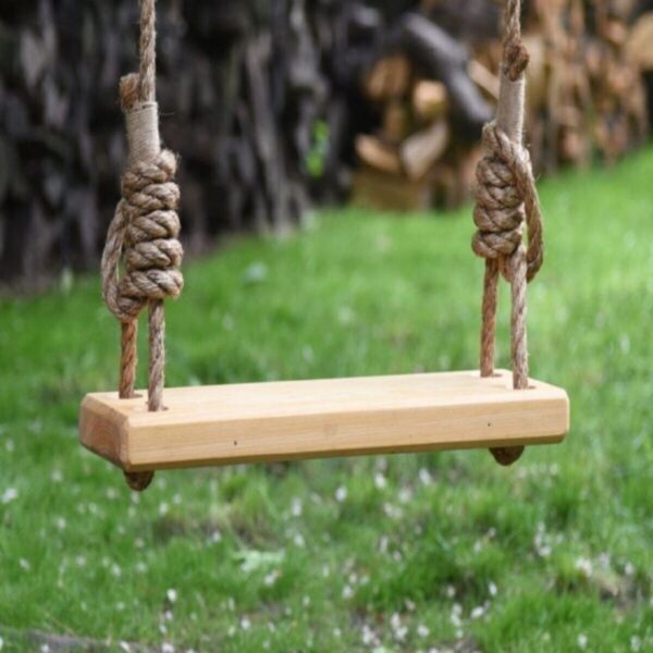 Büyük Boy Doğal Ahşap Jüt Halatlı Salıncak