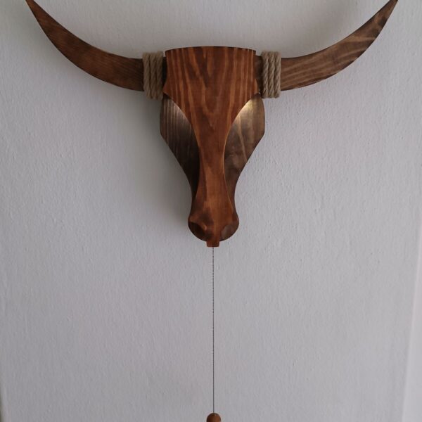 Pilli Ahşap Boğa Kafası Dekoratif Aplik Avize Duvar Dekoru 9V