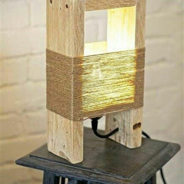 Retro Rustik Ahşap Halatlı Masa Lambası - Abajur