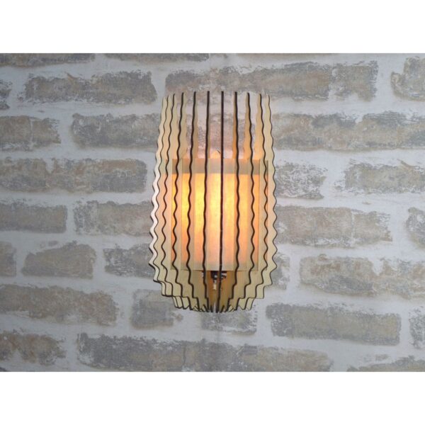 Minar Bombe Kenarlı 3D Yansıtma Tasarımlı Ahşap Salon Duvar Aplik Avize - E14 Duy