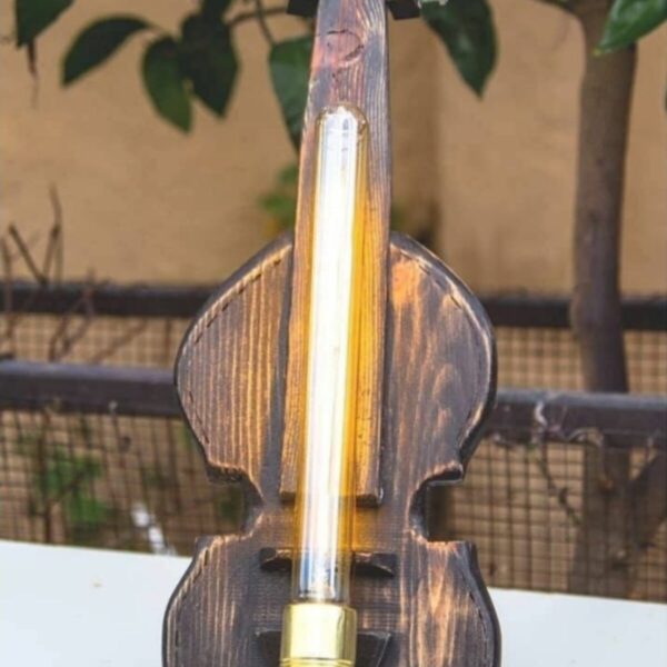 Özgün Tasarım Gitar Tasarımlı Rustik Ahşap Masa Lambası - Abajur