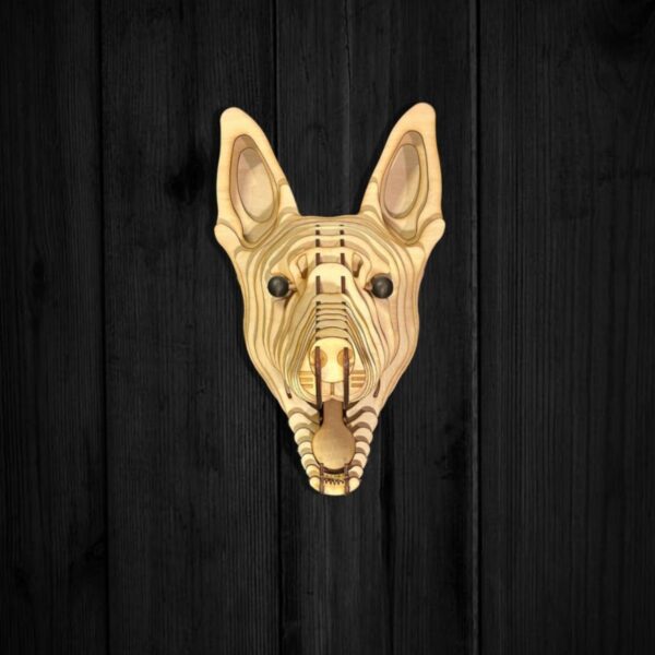 Kelb Köpek Kafası Doğal Ahşap Lazer Kesim Rustik Salon Aplik Duvar Dekoru 3D Tablo Pano (Peri LEDli)