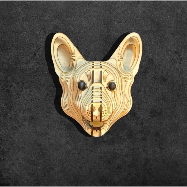 Kelb Köpek Kafası Doğal Ahşap Lazer Kesim Rustik Salon Aplik Duvar Dekoru 3D Tablo Pano (Peri LEDli)