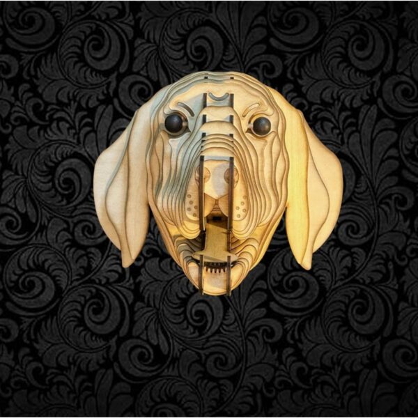 Kelb Köpek Kafası Doğal Ahşap Lazer Kesim Rustik Salon Aplik Duvar Dekoru 3D Tablo Pano (Peri LEDli)