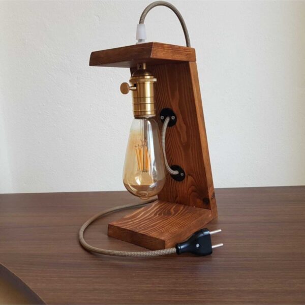 Eskitme Duylu Kendinden Anahtarlı Retro Rustik Ahşap Masa Lambası - Abajur