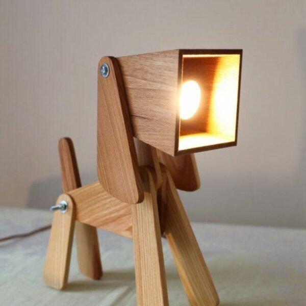 Çocuk Genç Odası İçin Köpek Doğal Ahşap 3d Puzzle Abajur - Masa Lambası - Gece Lambası