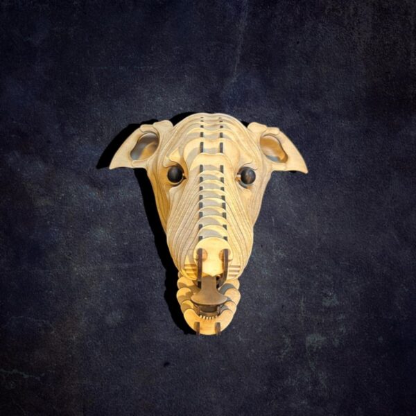 Kelb Köpek Kafası Doğal Ahşap Lazer Kesim Rustik Salon Aplik Duvar Dekoru 3D Tablo Pano (Peri LEDli)