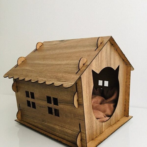 Hüma Lüks Ahşap Kedi Evi Keti Yatağı Dayanıklı Pet Hayvan Oyuncağı Büyük Boy