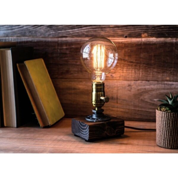 Retro Rustik Ahşap Halatlı Endüstriyel Masa Lambası - Abajur