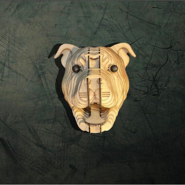 Kelb Köpek Kafası Doğal Ahşap Lazer Kesim Rustik Salon Aplik Duvar Dekoru 3D Tablo Pano (Peri LEDli)