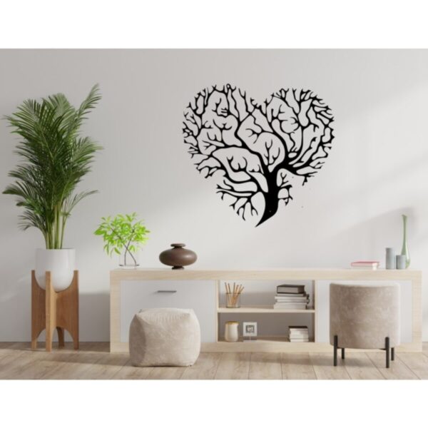 Hayat Ağacı Kalp Desenli Ahşap Tablo Duvar Süsü