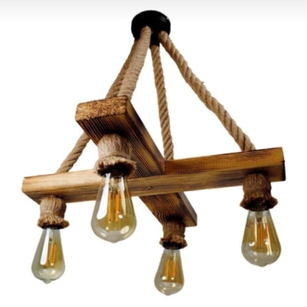 Tasarım Ahşap Halatlı Rustik Salon Avize 4'lü