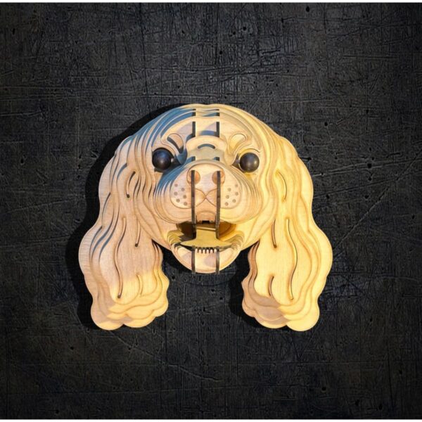 Kelb Köpek Kafası Doğal Ahşap Lazer Kesim Rustik Salon Aplik Duvar Dekoru 3D Tablo Pano (Peri LEDli)