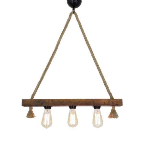 Tasarım 3'lü Rustik Nigrum Halatlı Ahşap Avize