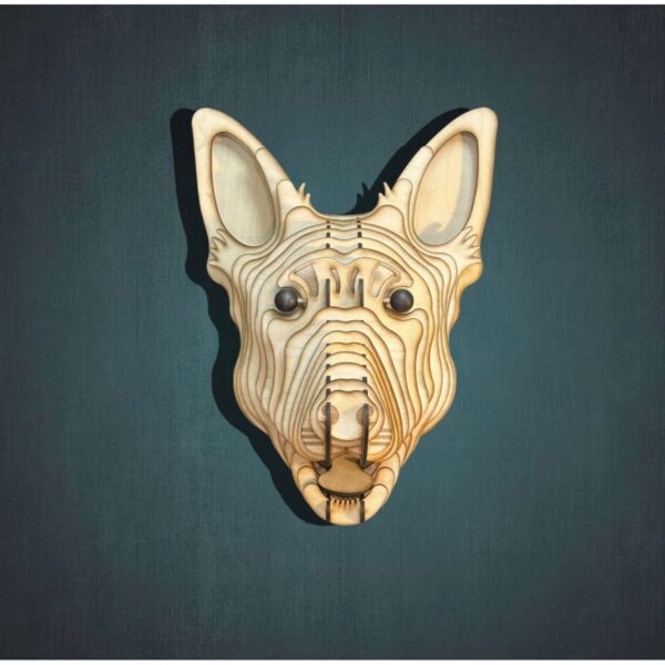 Kelb Köpek Kafası Doğal Ahşap Lazer Kesim Rustik Salon Aplik Duvar Dekoru 3D Tablo Pano (Peri LEDli)