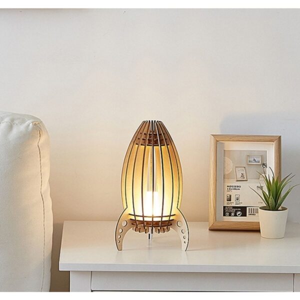 Çocuk Genç Odası Için Doğal Ahşap Mdf Lazer Kesim Füze Roket Abajur - Masa Lambası - Gece Lambası