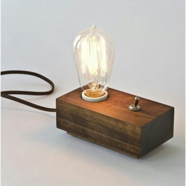 Retro Rustik Ahşap Rubik Küp Masa Lambası - Abajur