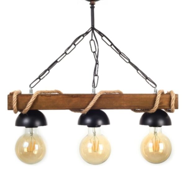 Tasarım 3'lü Rustik Nigrum Halatlı Ahşap Avize