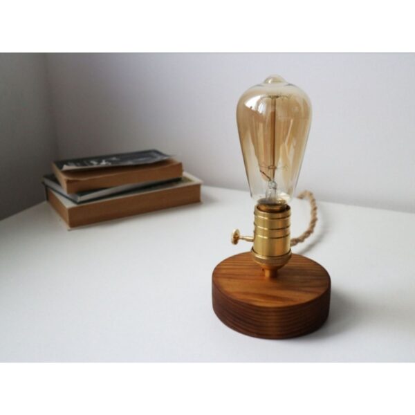 Eskitme Sarı Duylu Anahtarlı Retro Rustik Ahşap Masa Lambası - Abajur