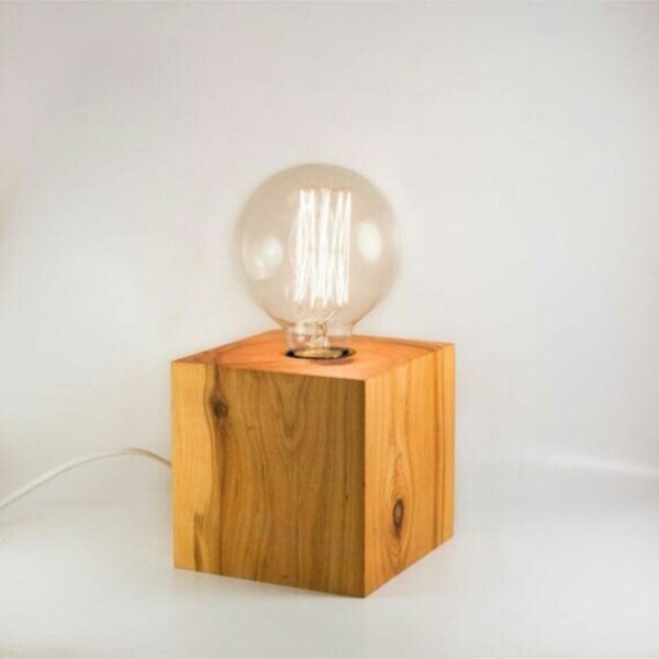 Retro Rustik Ahşap Küp Masa Lambası - Abajur