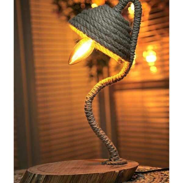 Doğal Ahşap Halatlı Retro Rustik Abajur - Masa Lambası